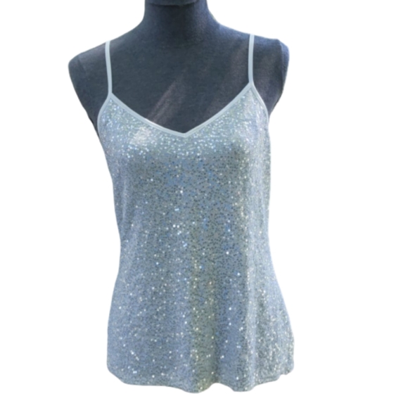 Express Tops - Express Strappy Sequin Tank in Cream/Silver